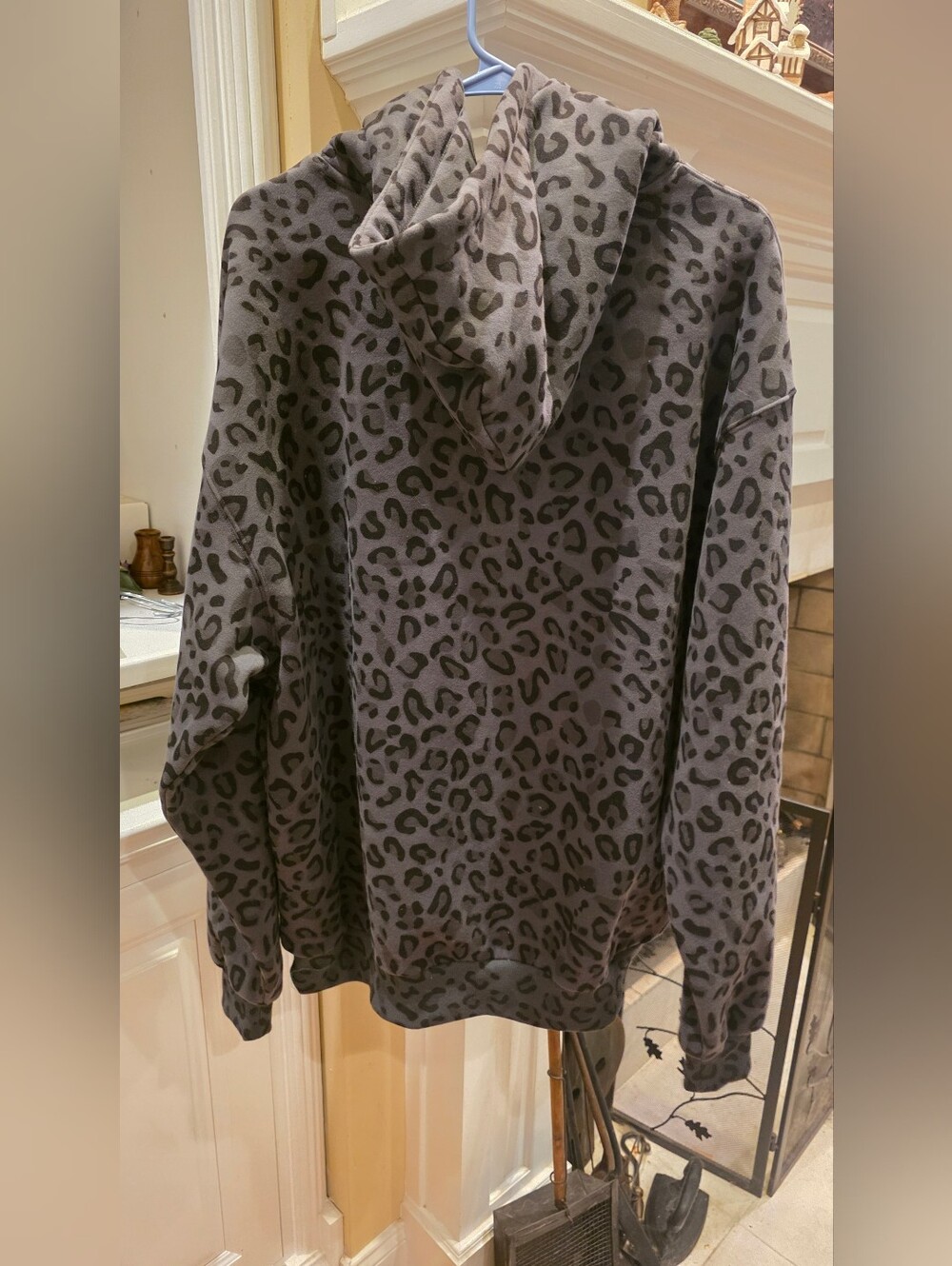 Grey Leopard Print Hooded Pullover Sweatshirt - Picture 2 of 5